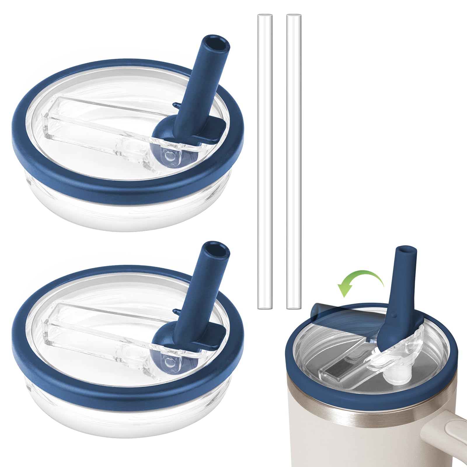 Stanley 2 Pack Flip Straw Lids - Leak Proof, Reusable for 40 OZ Tumbler (Dark Blue)