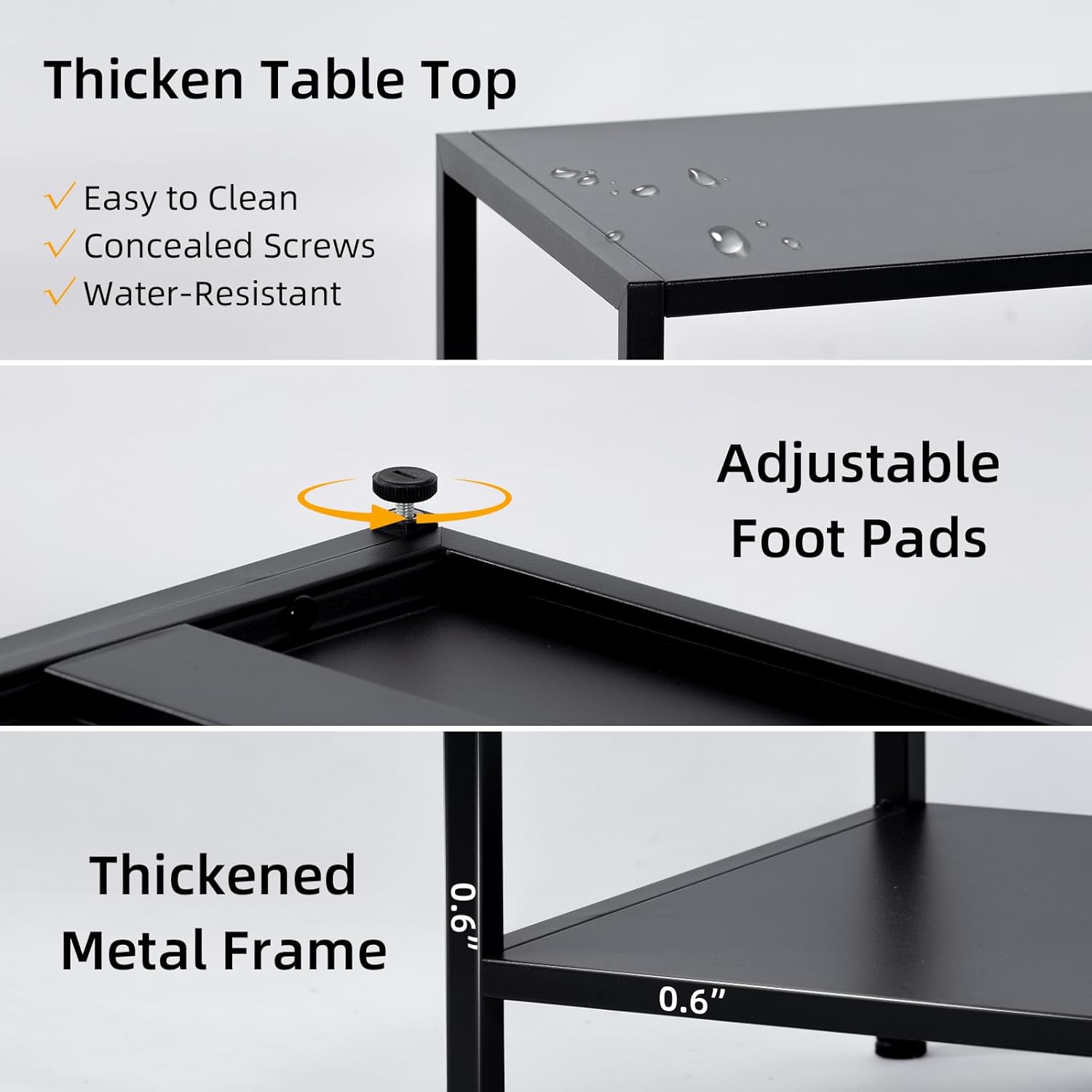 DCLRN 3 Tier Metal Console Table,Sofa Table Behind Couch,Narrow Long Shelf with Storage for Entryway,Narrow Entrance,Hallway,Living Room (Black, 55 Inch)
