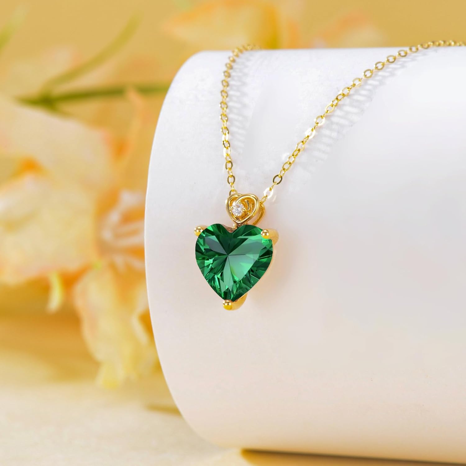 14k Gold Love Heart Gemstone Birthstone Necklaces for Women 3 Carat Heart-cut Created Birthstone Anniversary Birthday Mother's Day Pendant for Her 16+1+1 inch - Image 2