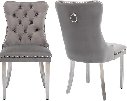 Miniatura 38 de Juego de 2 sillas de comedor modernas de mediados de siglo, sillas de cocina tapizadas en terciopelo color azul marino, sillas para cocina y 042