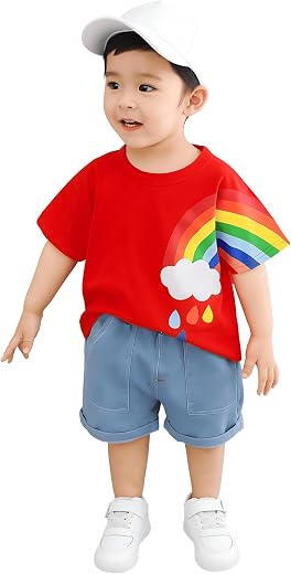 Googo Gaaga T-shirt and Short Set for Baby Boys &amp; Baby Girls, Pure Cotton Rainbow Printed Half Sleeves Clothing Set for Kids