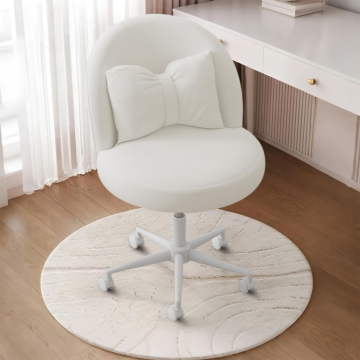 HDHNBA Velvet Dressing Chair, Office Chair with Castors, Adjustable Height, Make-Up Chair without Armrests, 360° Swivel Work Chair, Suitable for Bedrooms and Studies