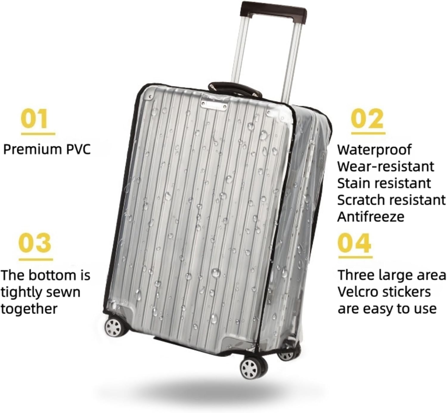 3 Pcs Transparent Luggage Cover Protectors, 20 inch 24 inch 28 inch PVC Luggage Covers, Waterproof, Dustproof, Scratch Resistant Travel Luggage Cover for Wheeled Luggage