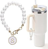 LUHOHI Pearl Letter Charms for Stanley Cup - Personalized Initial Handle Accessories, Chic Tumbler Water Bottle Decor (S)