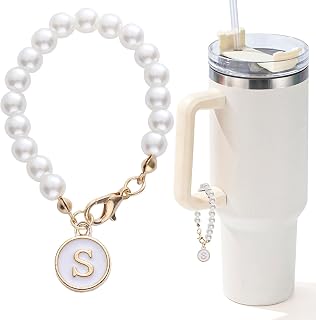 LUHOHI Pearl Letter Charms for Stanley Cup - Personalized Initial Handle Accessories, Chic Tumbler Water Bottle Decor (S)