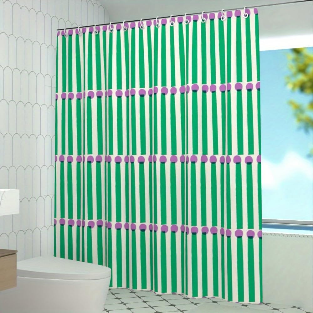 Uiyiui Multicolor-4 Green Stripes And Purple Polka Dots Shower Curtain For Bathroom 72X72in/183X183cm/Wxh Abstract Art Stylish Polyester Waterproof Shower Curtain For Restroom Bathtub Decor With Hook