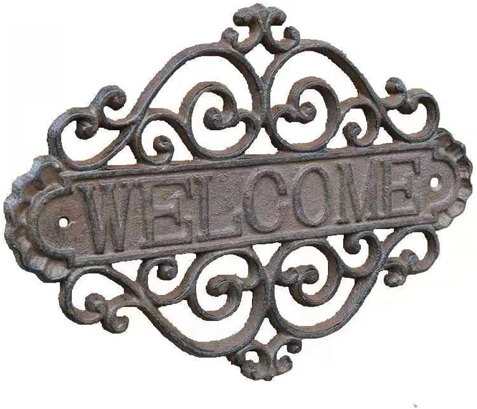 Garden Welcoming Card Wall Hanging Welcoming Card Wall Old-Fashioned cast Iron Flower-Shaped Art Decoration Front Plaque-Black||21.5x0.7x28.5cm