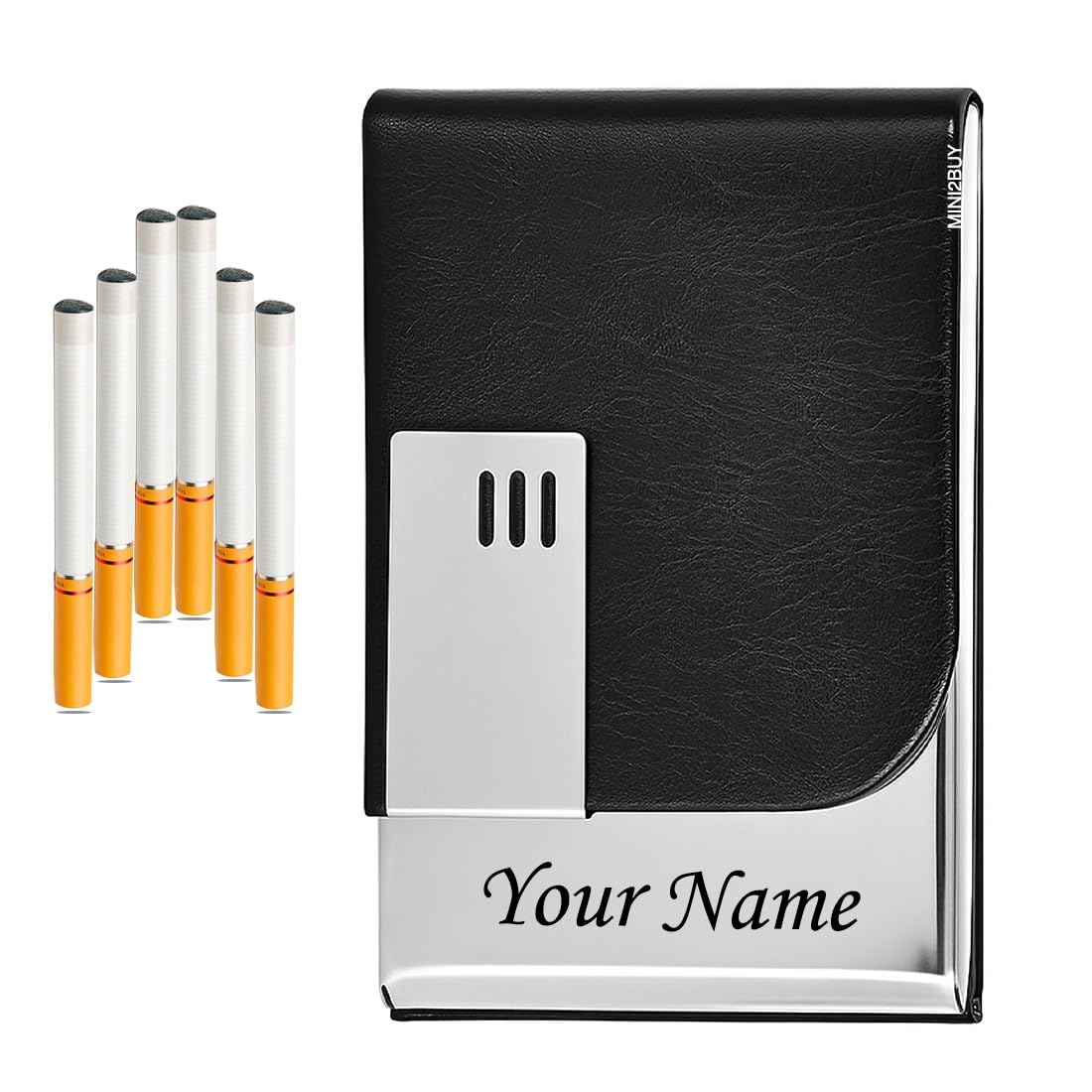Men Women Cigarette case box engraved Your Name open With Magnet Lock-Luxurious Design-Case Box for King, Regular, Slim 70mm|84mm Size -Store 8 Sticks Cigarette- Crush Proof (Black-patti)