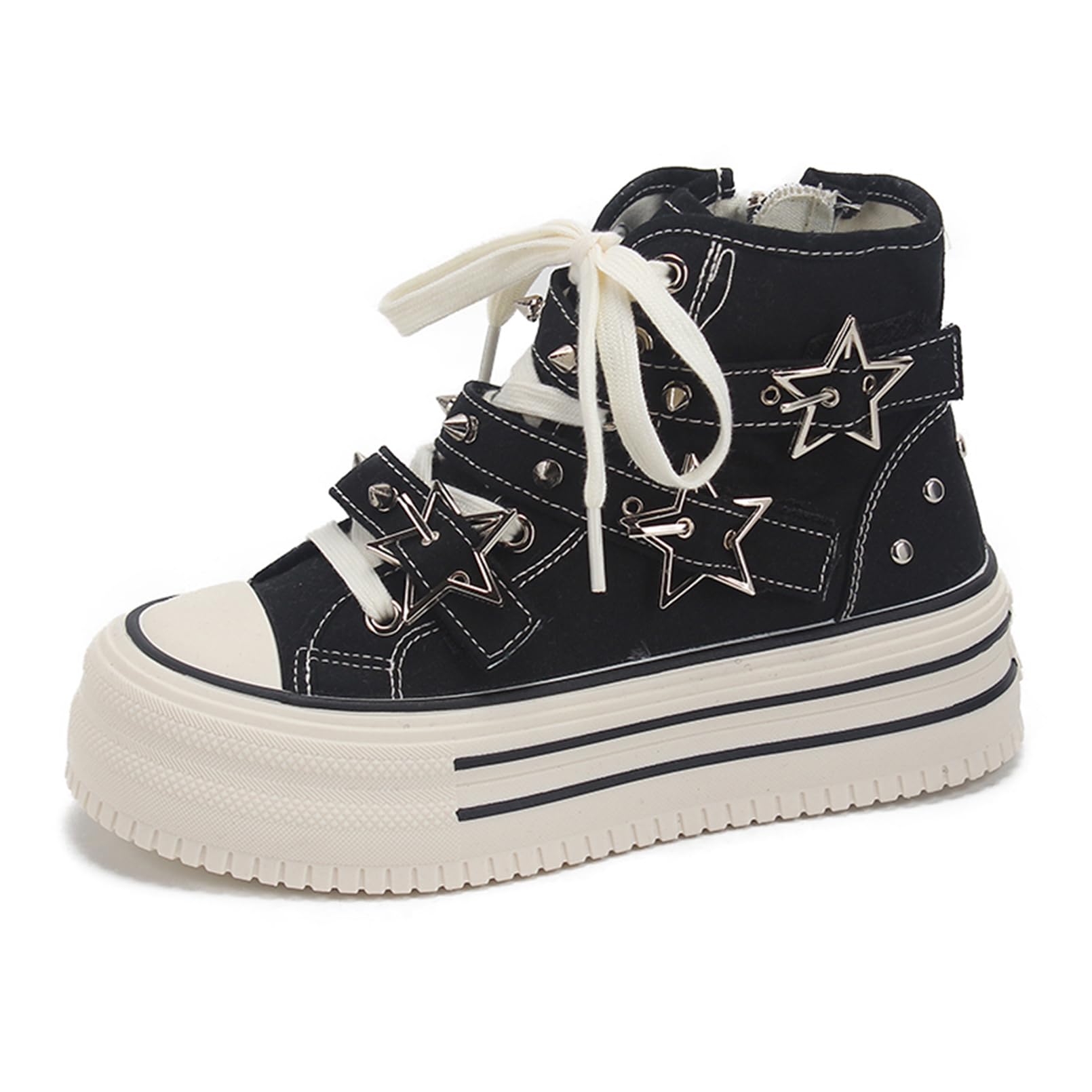 Damen Y2K High-Top Sneaker mit Stern Plateau aus Canvas