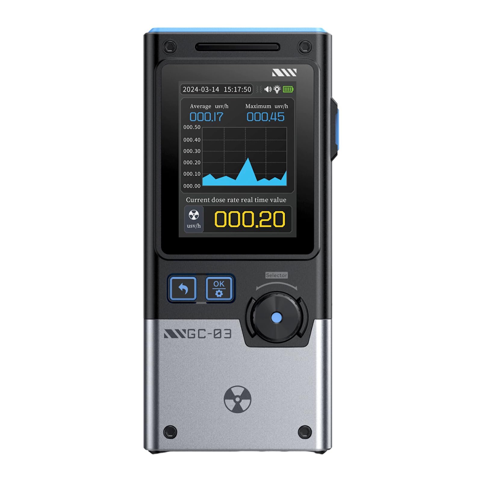 GC-03 Multifunktionaler Strahlungsdetektor, 3 in 1 Elektromagnetischer Strahlungsdetektor Geigerzähler 2,4 Zoll Farbdisplay Schwarz