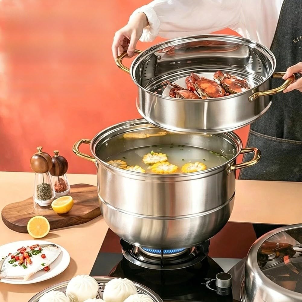 9.5L Stainless Steel Steamer Pot 2-Tier Induction(2 floors)