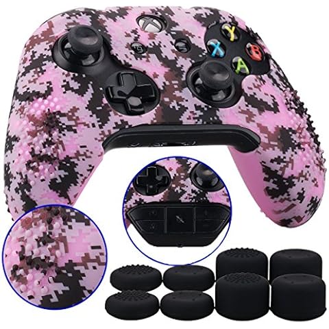 9CDeer 1 Piece of Studded Protective Customize Digital Camo Silicone Cover Skin Sleeve Case 8 Thumb Grips Analog Caps for Xbox One/S/X Controller Pink Compatible with Official Stereo Headset Adapter Cover