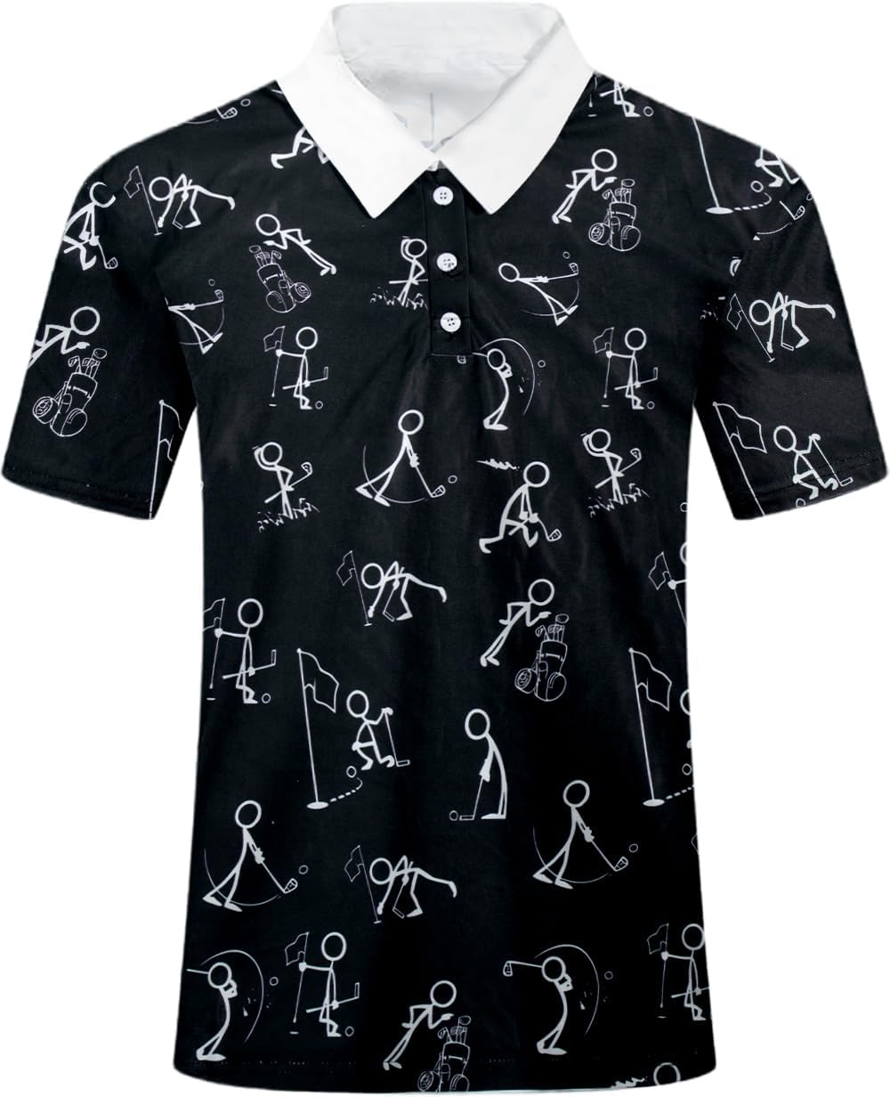 Golf Polos Shirts for Men Funny Print Short Sleeve Golf Shirt Performance Golf Polo Moisture Wicking Dry Fit Golf T-Shirts