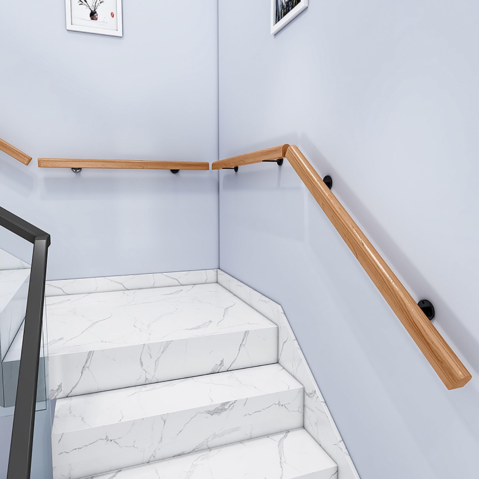 Main courante d escalier en bois massif rampe de securite murale interieure