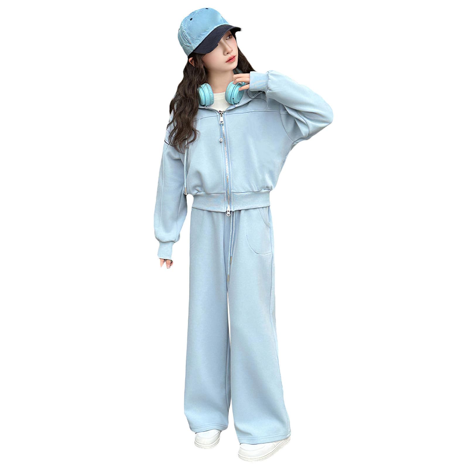 amropi Girl's Casual Tracksuit Hoodie Jacket and Wide Leg Pants 2