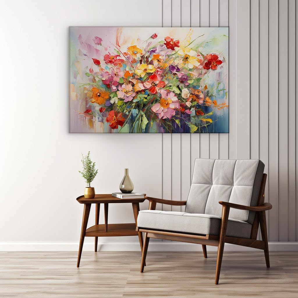 Canvas for Living Room. Blossoming Radiance: an Oil Canvas Dance of Vivid Hues, 27 x 18 inch Canvas Wall Art - Contemporary Masterpieces - Modern Home Decor