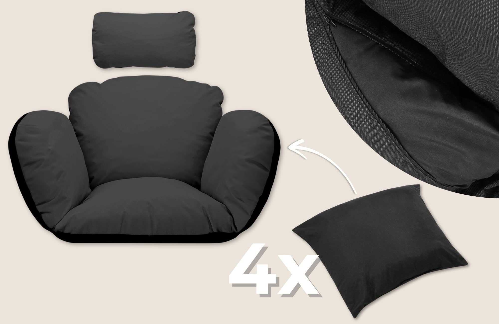 Amazinggirl Cojín para Silla Colgante de jardín - Gran cojin Redondo para Silla Colgante sillón papasan y Columpio Asiento Acolchado Ideal para Interior y Exterior Comodidad y Relax Grafito