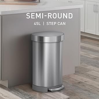 simplehuman 45 Liter/ 12 Gallon Semi-Round Hands-Free Step Trash Can, Brushed