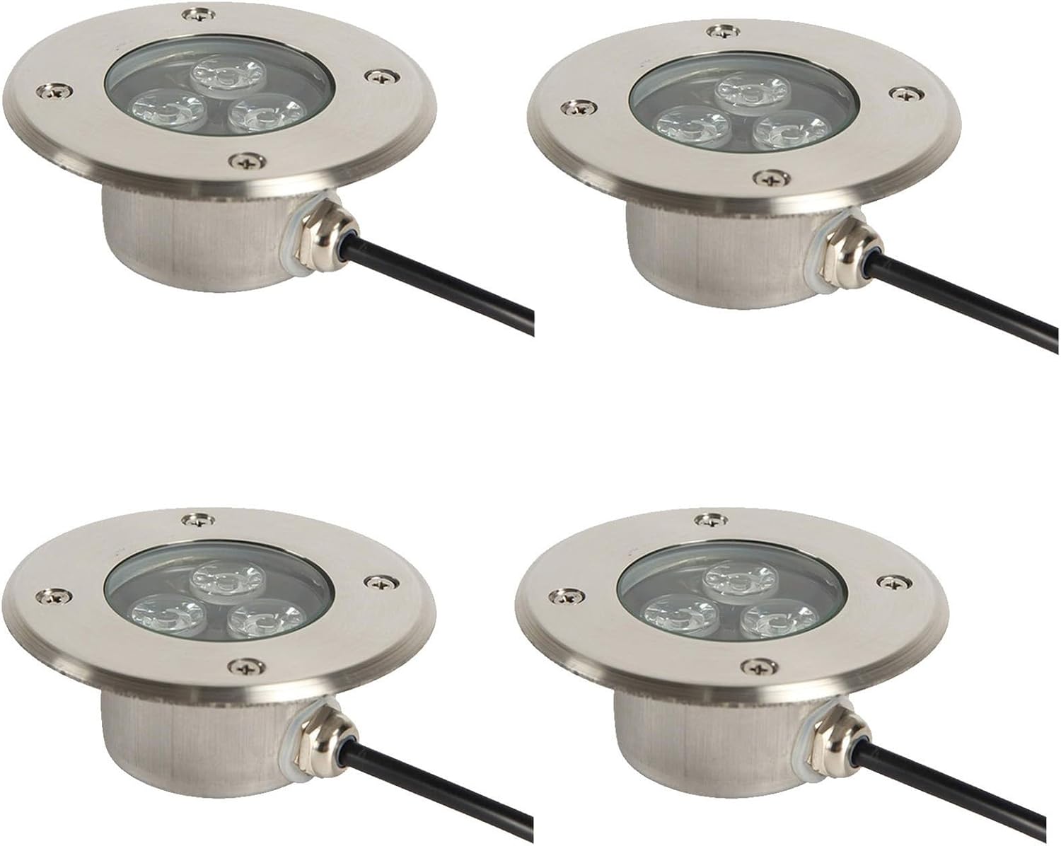 Recessed Underwater Spotlight - 3W Ring Fountain Light, IP68 Low Voltage Landscape Lights, Stainless Steel Lamp Body, LED Decking Light, for Garden Ground Outdoor Decks(Warm White,4PCS-12V)