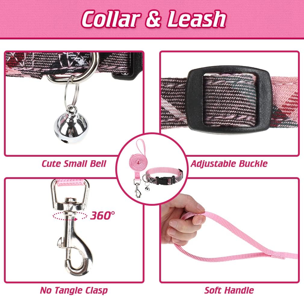 EXPAWLORER Classic Plaid Puppy Harness - Small Dog Harness and Leash Set - Dog Collar and Leash Set with AirTag Holder, Soft Padded Step in Dog Vest Harness No Pull Reflective for Outdoor, Pink XS image 3
