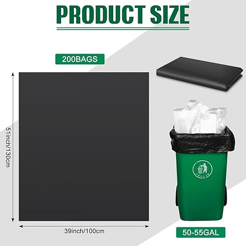 Miniatura 2 de Sayglossy 200 bolsas de basura de 50 a 55 galones, bolsas de basura grandes y resistentes de 1.8 mil, bolsas de plástico de hojas negras para césped