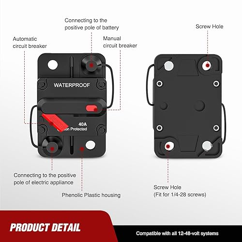 Miniatura 91 de Nilight - Disyuntor en línea de 60 A, reiniciable, 12-24 V CC, portafusibles de reinicio manual, calibre 3-15 AWG, protección contra sobrecarga