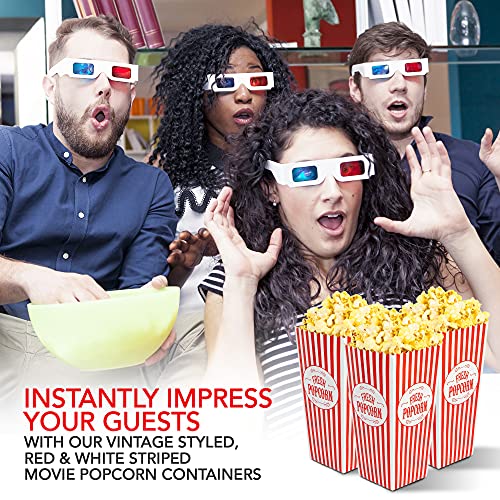 [50 Pack] Movie Theater Popcorn Boxes Disposable Red & White Striped - 46 Oz Capacity - Vintage Snack Box Concession And Carnival Party Supplies, Individual Popcorn Bucket Containers #TOP6