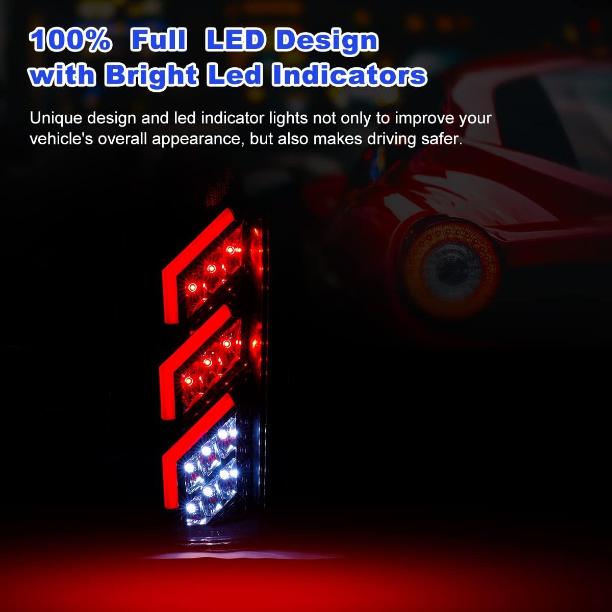 ROXX Full Led Tail Lights Assembly for 1988-1999 Chevy C/K 1500 2500 3500/1992-1999 Chevy Suburban/Tahoe, Tail Lights for 1988-1999 GMC C/K 1500 2500 3500/1992-1999 GMC Suburban/Yukon (Clear