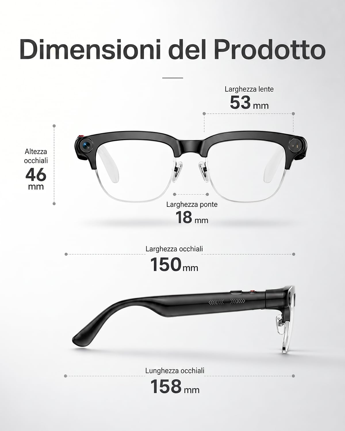 TOOBUR Occhiali intelligenti AI con fotocamera 8MP, video HD 1080P anti-shake, traduzione in tempo reale e assistente vocale, chiamate Bluetooth e audio open-ear per vlogging, viaggi e riunioni