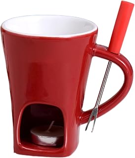 Fondue Mug Chocolate Melting Cup Cookware Candy Hot Pot, Personal Melted Chocolate Fondue Set Of 3, Ceramic Meltie Cup With Fork & Candle, Sweet Mugs For Cooks Kids Adults