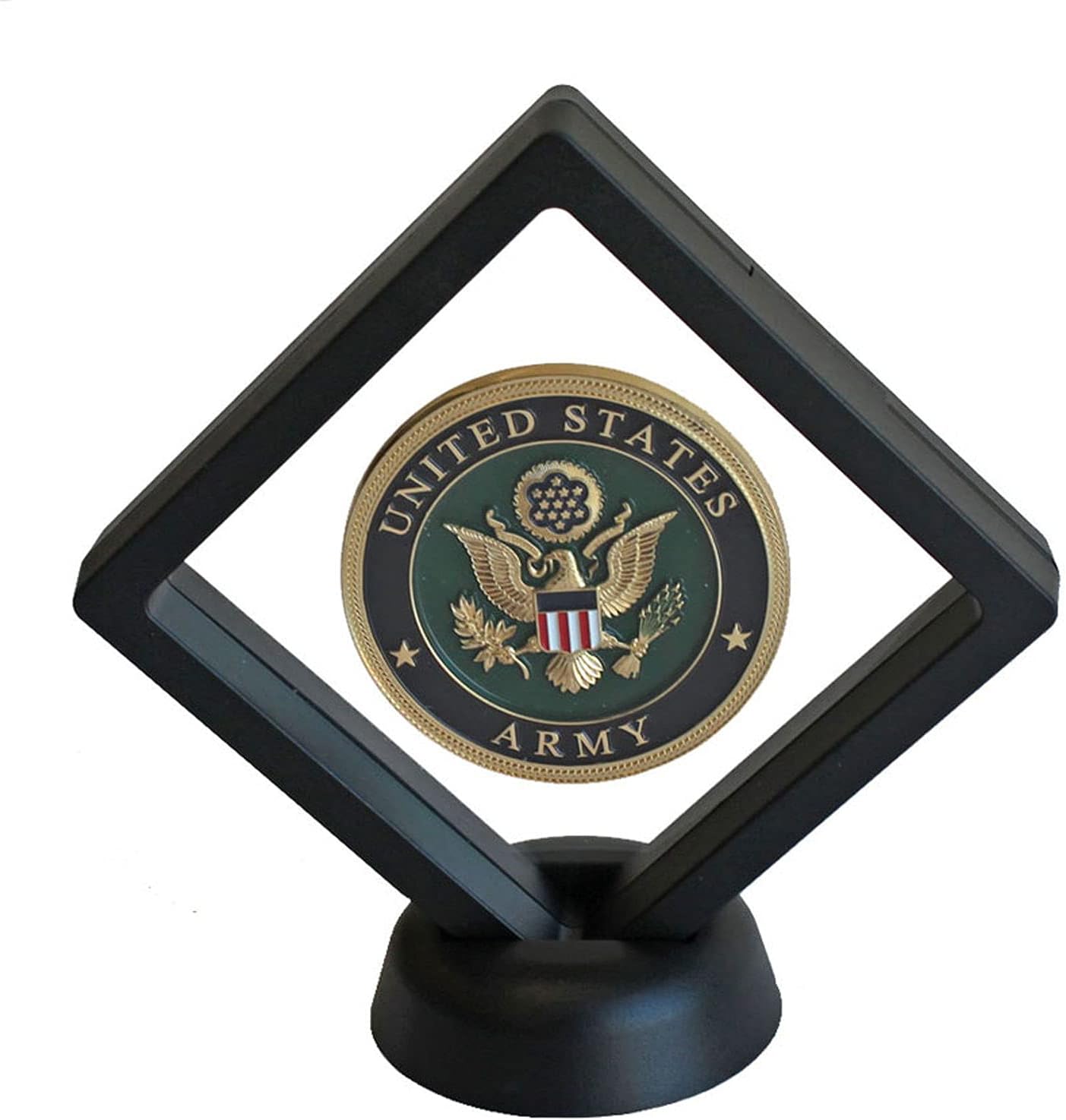 Challenge Coin Display Case Stand 3D Floating Display Stand Holder, Can Also Hold Medallion Medal Military Coin Poker Chip and Arrowhead Artifacts