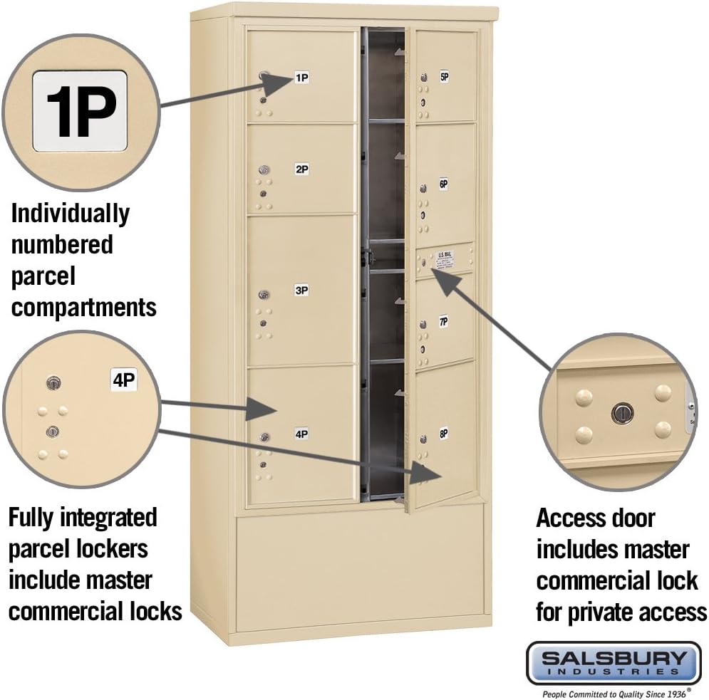 Salsbury Industries 3916D-8PSFP Free Standing Horizontal 4C Mailbox, Sandstone