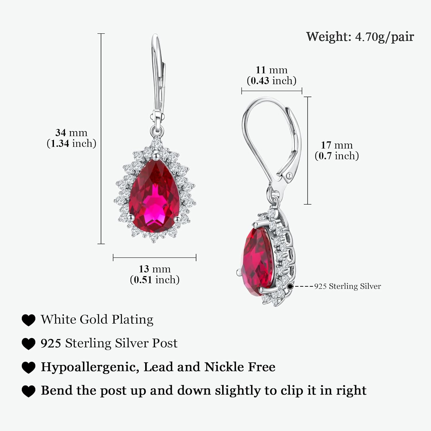 Pear Dangle Earrings for Women 925 Sterling Silver Created Ruby/Emerald/Sapphire/Opal Gemstone Birthstone Earrings Halo Teardrop Earrings - Image 6