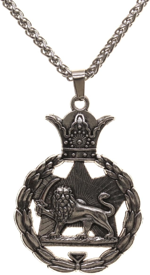 Persian Pahlavi Lion Sun Shir Khorshid Crown Necklace