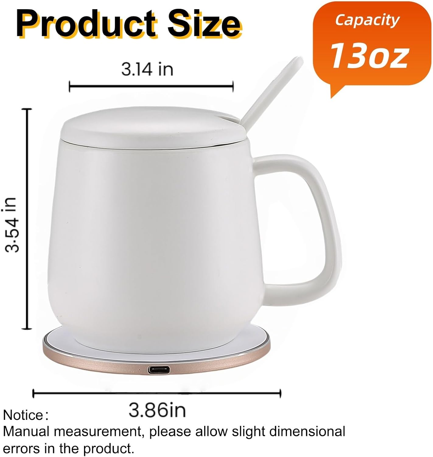 Coffee Warmer Mug Temperature Control Mug 2nd Generation, 13 Oz Smart Mug, Self-Warming Coffee Mug Precise 2025 Upgraded Self Heating Coffee Mug Warmer for Every Occasion（White）