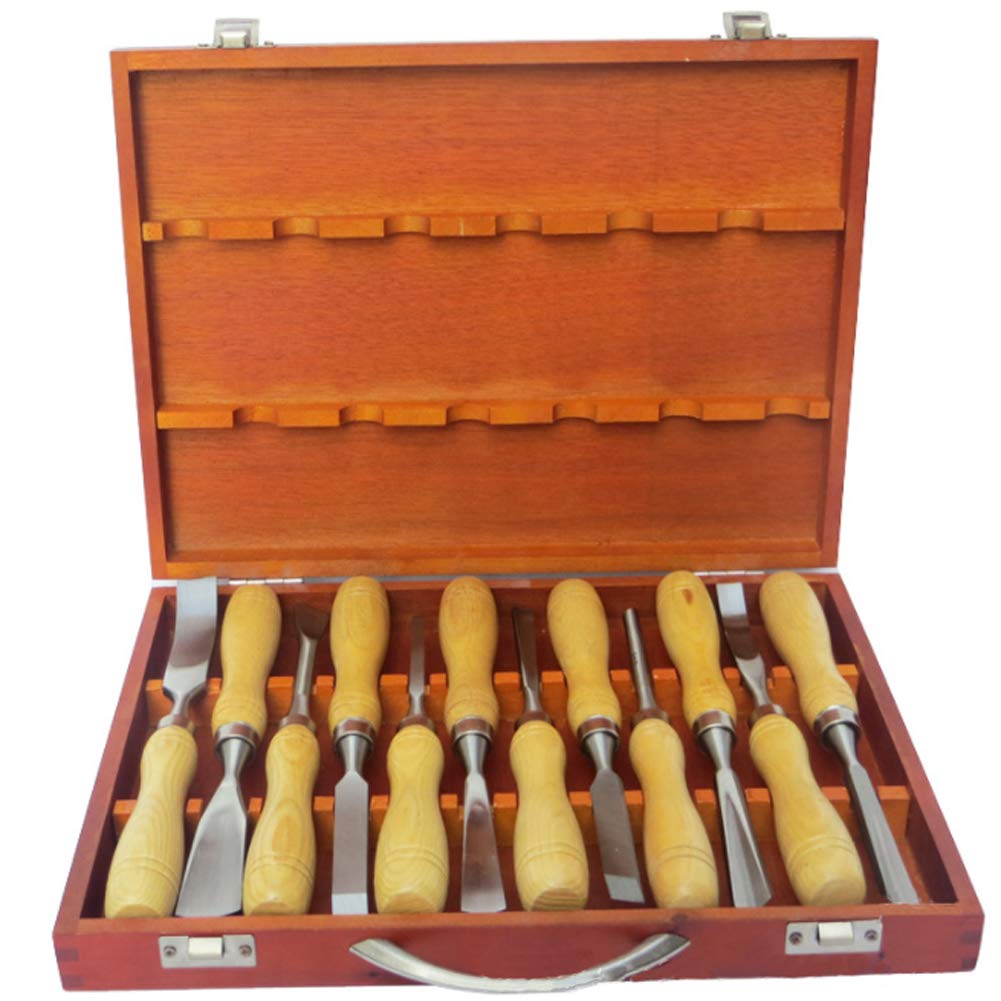 Zestaw 12 dłut do drewna, zestaw dłut do obróbki drewna z drewnianym pudełkiem do przechowywania do grawerowania na rzeźbie w drewnie DIY Wood Craft