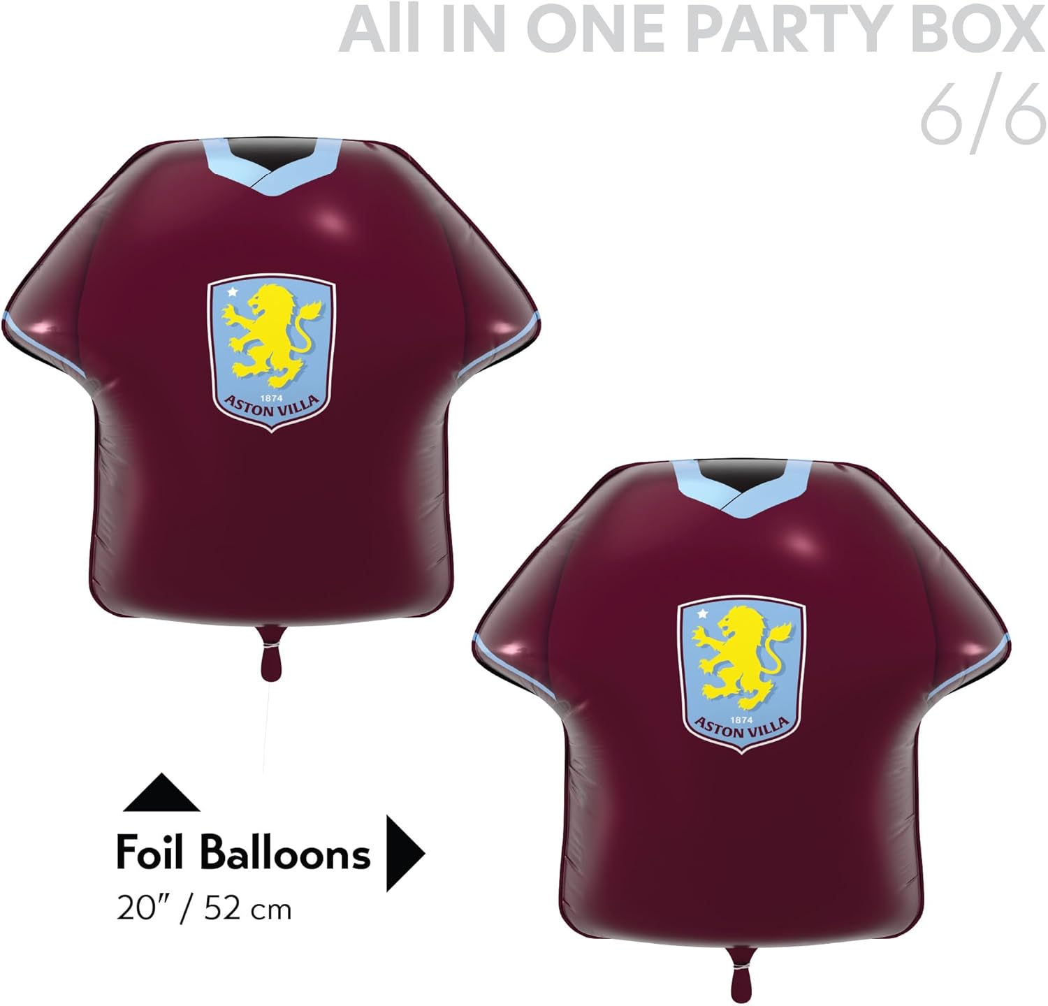 England soccer team Official licensed Party Supplies Box, 77-Piece All-in-One Set for 6 Guests, Disposable Tableware with Plates, Cups, Cutlery, Jersey Foil Balloons, Decorations (Aston Villa)