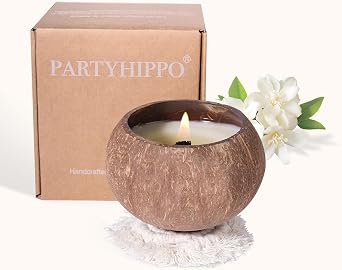 Coconut Shell Scented Candle 60-Hour Burn | 100% Soy Wax | Clean Burning Rosewood Wick | Natural Aromatherapy Gift for Home & Relaxation Dewy Moss