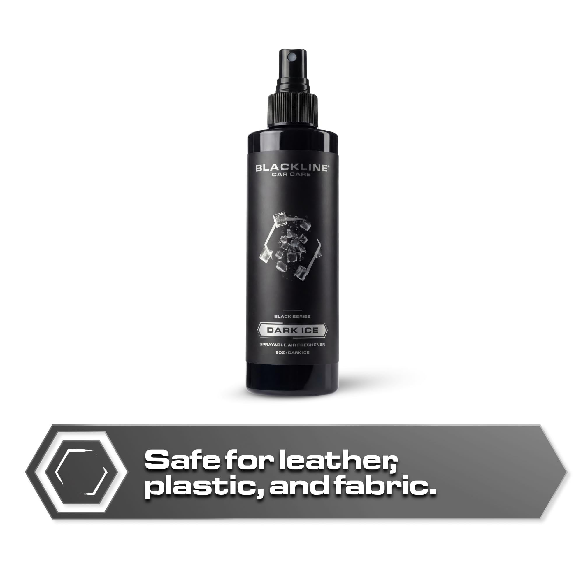 Blackline Car Care - Ambientador de coche Dark Ice, de larga duración, eliminador de olores, para automóviles, camiones, SUV o uso doméstico, 8 onzas líquidas, ambientador de hielo negro, spray de