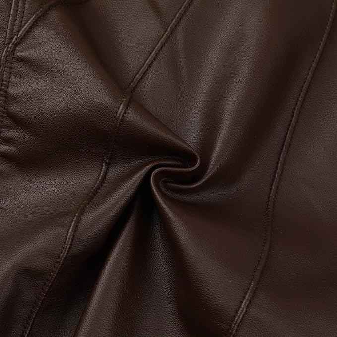 Men's Faux Leather Jacket Brown Moto Motorcycle Bomber Punk Fashion Slim Fit Coat