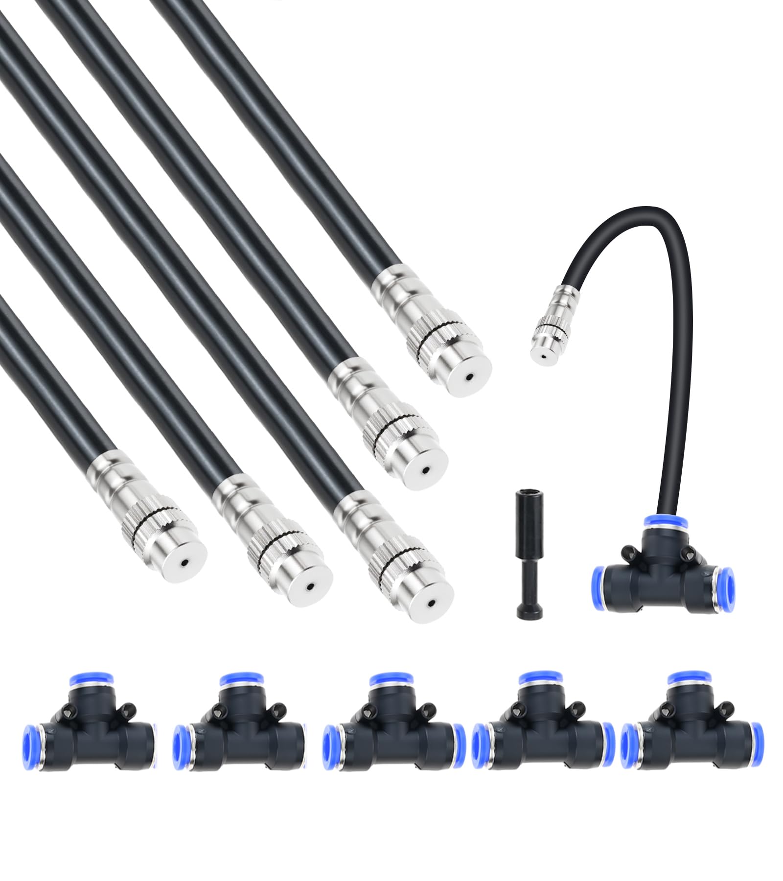 Irrigation Spray Nozzles, 5 Pcs 8mm Misting Nozzle, Adjustable Copper Atomizing Nozzle Drip Irrigation Sprayer, Atomizing Micro Sprinkler, Garden Cooling Irrigation Equipment for Lawns, 50cm
