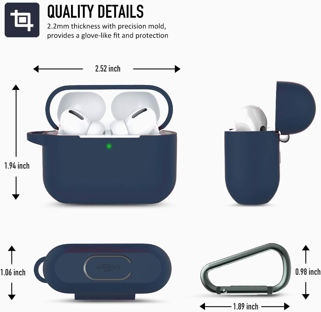 AirPods Pro Case Cover, Music Tracker Protective Silicone Carrying Case with Keychain for AirPods 3 Charging Case (Front LED Visible) (Navy Blue)