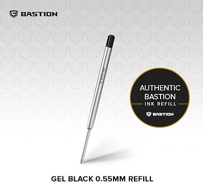BASTION Black Gel Ink Refill Bolt Action Pens, 0.55mm Fine-Point Tip, Deeply Pigmented Black Gel Replacement Cartridge in Metal Casing, Gel 2-Pack