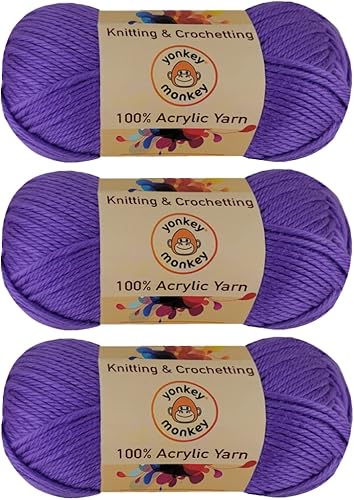 Miniatura 9 de Yonkey Monkey - Hilo acrílico de lujo, paquete de 3 unidades de 10.51 onzas para tejer ganchillo para manualidades (amatista 72)