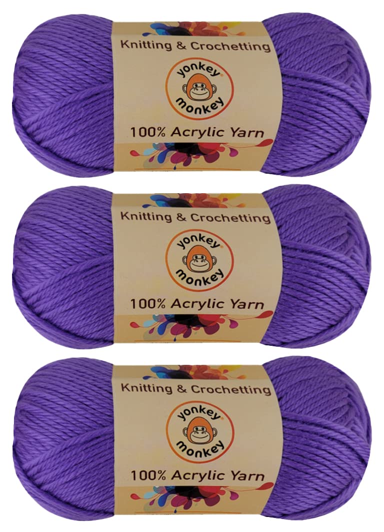 100% Acrylic Fancy Yarn 3-Pack by Yonkey Monkey Knitting Crochet DIY Art Craft (Orchid 67)
