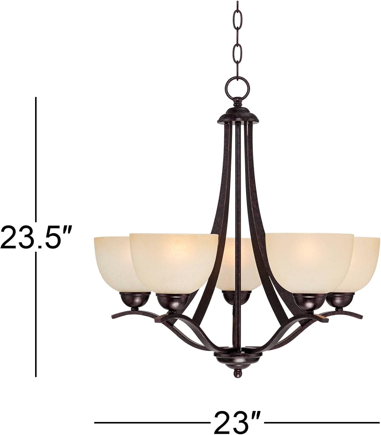 Regency Hill Airington Bronze Pendant Chandelier 23" Wide Scrolling Arms Indian Scavo Glass 5-Light Fixture for Cottage Core Dining Room House Foyer Entryway Kitchen Bedroom Living Room High