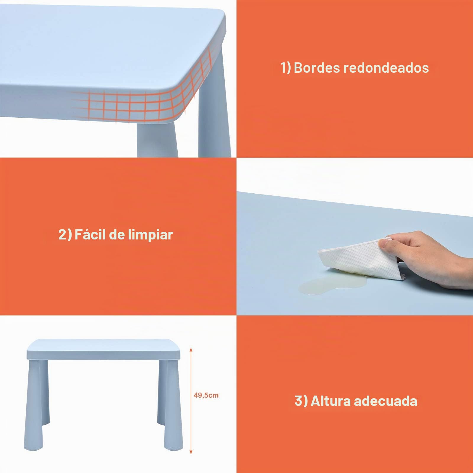 FANTASK Juego de Mesa Infantil de 3 Piezas, Mesa Infantil con 2 sillas, Muebles Infantiles de plástico, Mantel Individual para guardería y habitación Infantil (Azul)