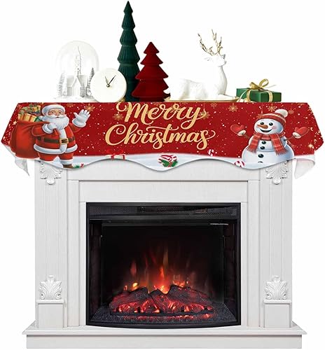 Bufanda roja para chimenea de Navidad, Papá Noel, muñeco de nieve, decoración de mantel de Navidad para chimenea, regalos de Navidad, copo de nieve,