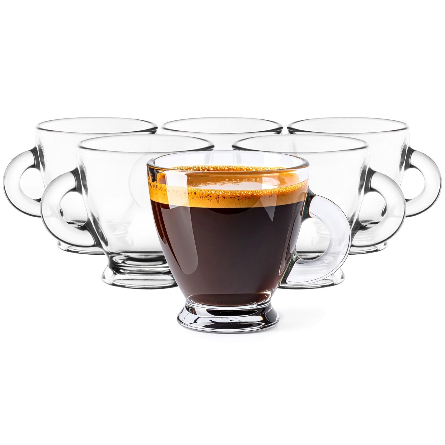 Glasmark KROSNO 1992 Set di 6 Bicchierini da Espresso 85 ml con Manico - Piccole Tazze in Vetro per Caffè e Ristretto - Casa Ristorante e Hotel - Resistenti al Lavaggio in Lavastoviglie - Roma