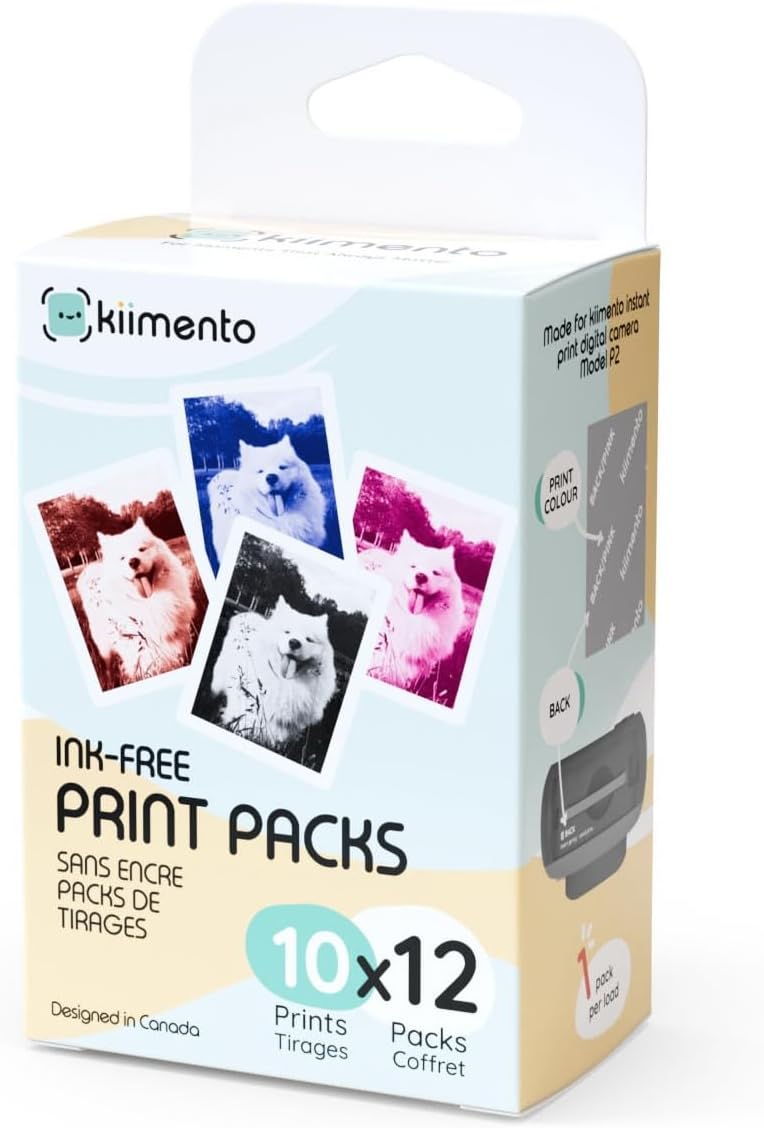 kiimento Print Refill Pack for Model P2 Instant Print Pro Camera – 120 Ink-Free Thermal Print Cards (4 Styles, 30 Each) – BPA & BPS Free – Camera Not Included